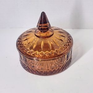VINTAGE AMBER PRINCESS  INDIAN  GLASS CANDY DISH